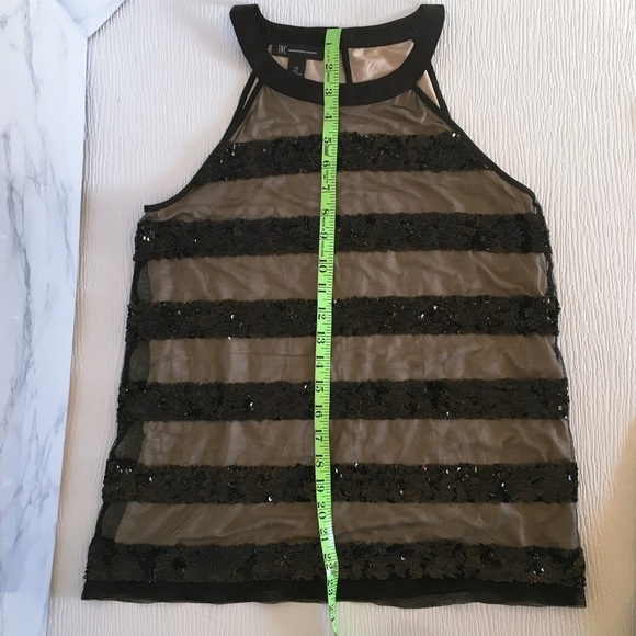 INC International Concepts Sequin Striped Sheer Halter Blouse Nylon Black XS - Picture 6 of 16